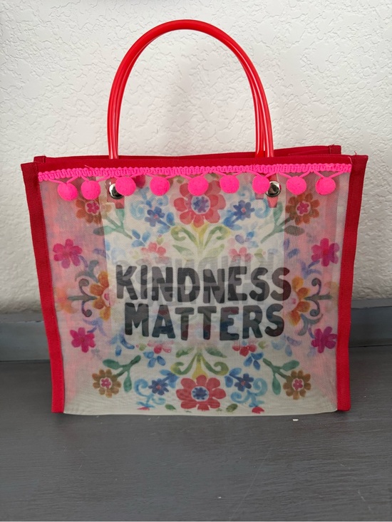 Handbags - Kindness Matters Floral Mesh Tote Bag in Red and Pink